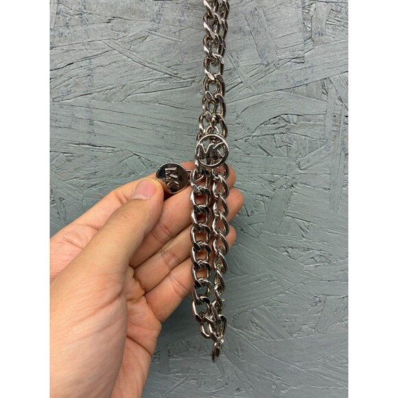 Michael Kors Silver Tone Chain Link Belt Bar Logo Accent Women’s Accessory - Picture 4 of 8